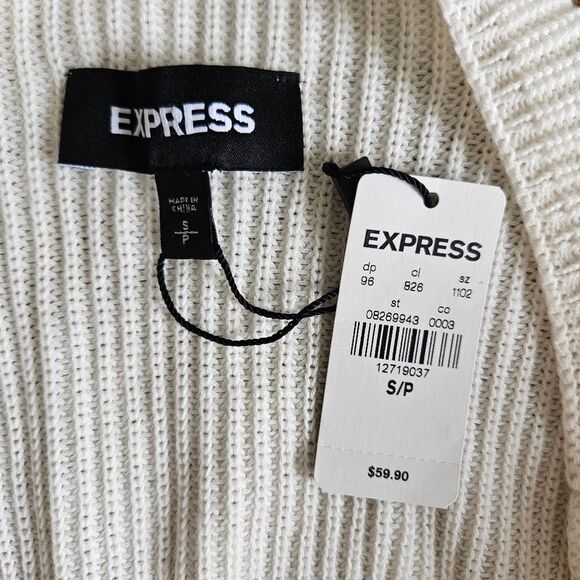 Express Ruffle Sleeve Knit Sweater Women's Small Boatneck Tiered Cuffs Chic NWT - Picture 6 of 8